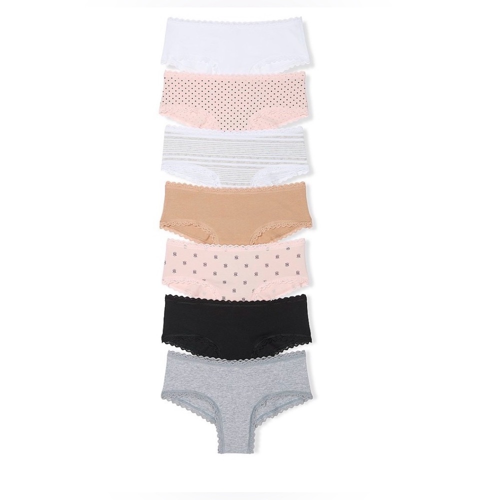 Victoria's Secret Women’s 7 - Pack lace trim cotton cheeky panties size XL